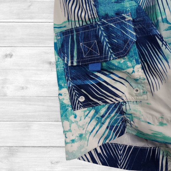 Caribbean Swimwear Men's Blue Hawaiian Board Shorts Swim Trunks-‎ Size M - Picture 3 of 5